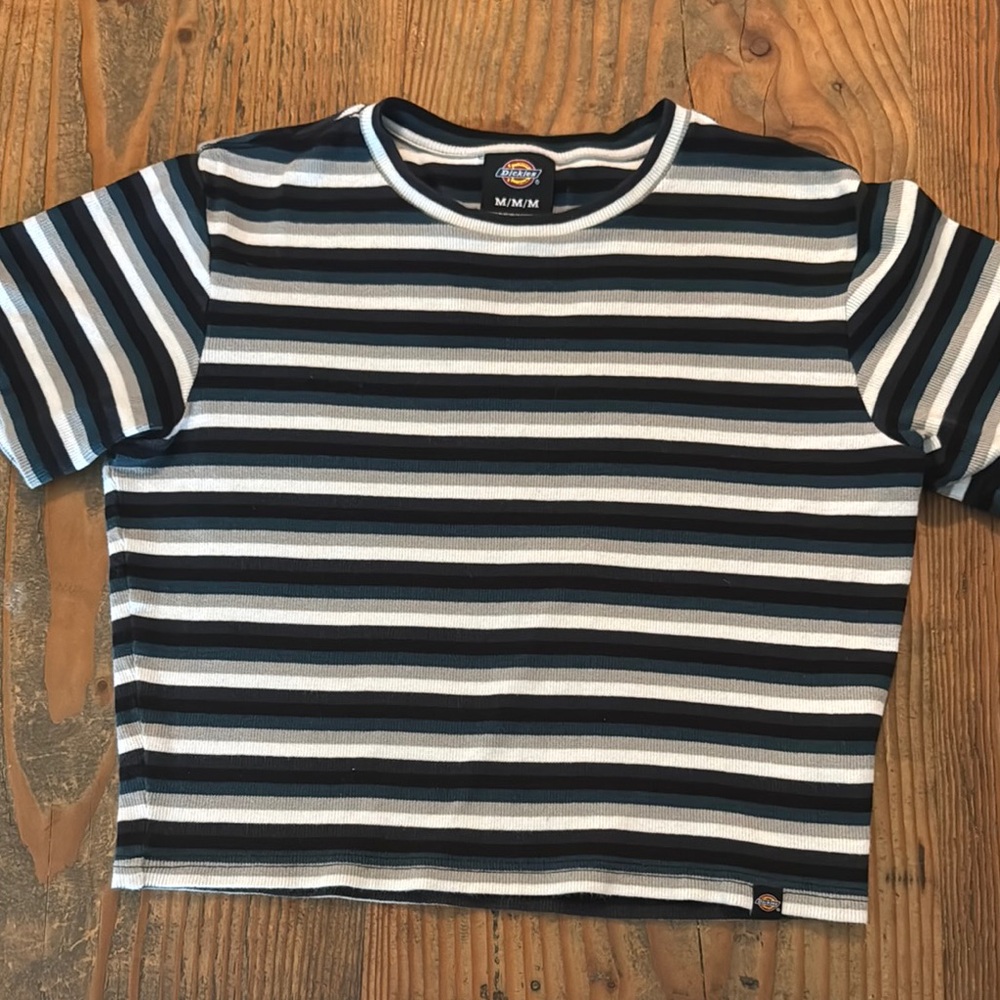 Dickies Black, Blue, Grey White Striped Short Sleeve cropped Tee